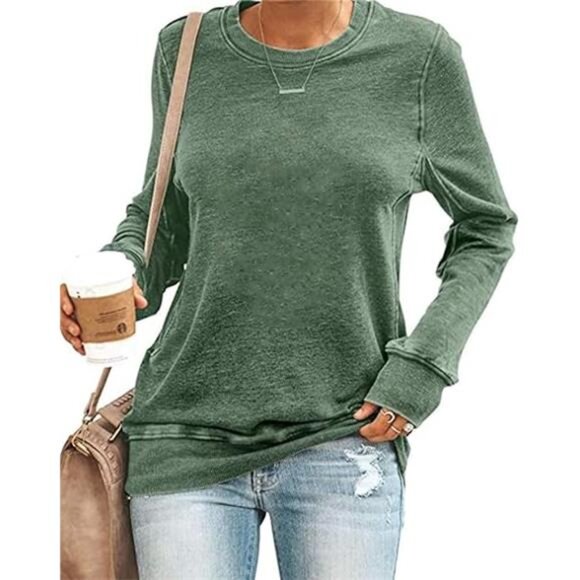 Women’s Casual Crewneck Sweatshirt - Long Sleeve Loose Fit Top - Picture 3 of 3